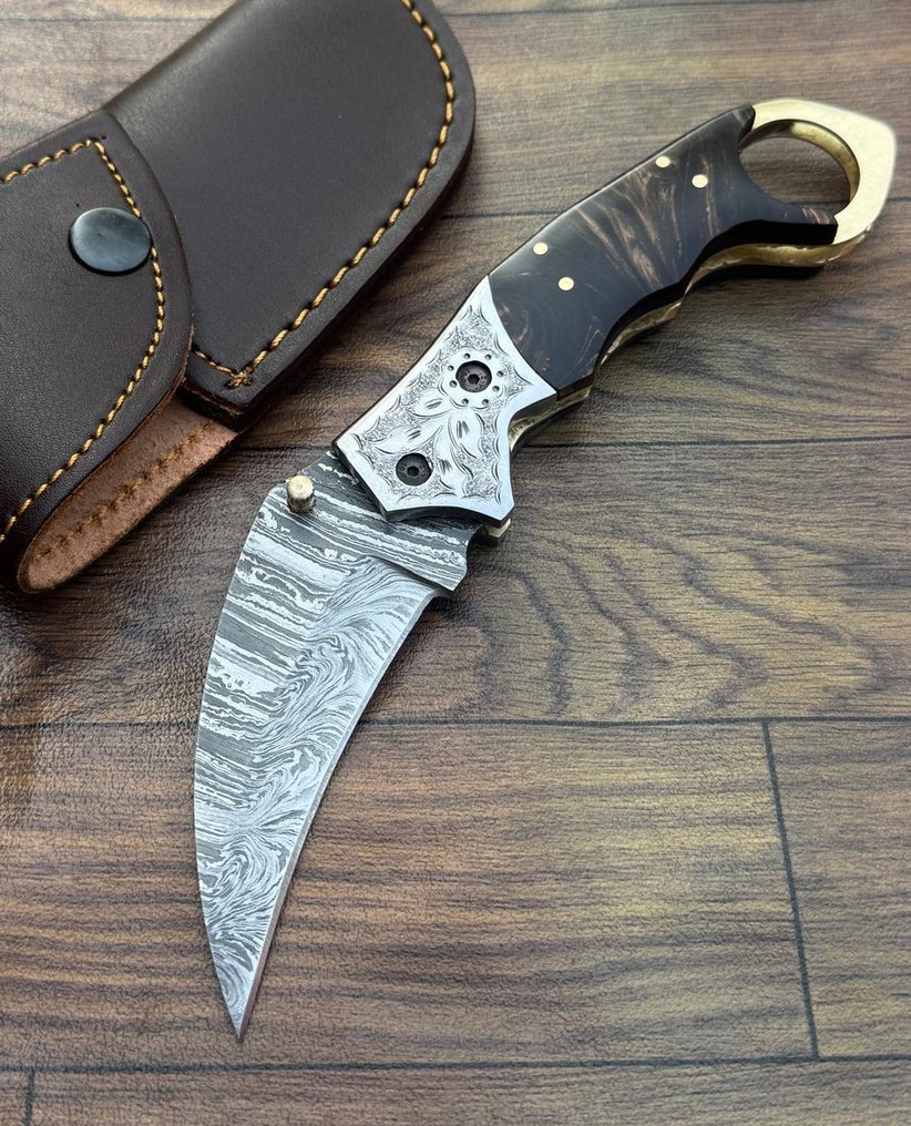 Μαχαίρι κουζίνας -  Μαχαίρια κουζίνας - αναδιπλούμενο μαχαίρι - Bras liner lock - Risen με χαραγμένο bolster - Δέρμα - - ξύλο - Ασία #3.2