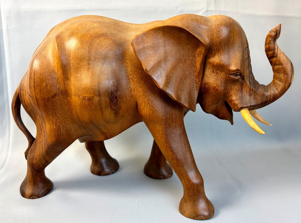 Γλυπτό, Grote hand gesneden Olifant - 26 cm - Suarhout - 1980 #1.0