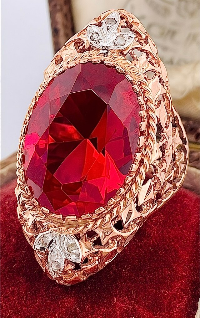 Ingen reservasjonspris - Ring - 9 karat Rosegull, Sølv Rubin - Diamant #2.1