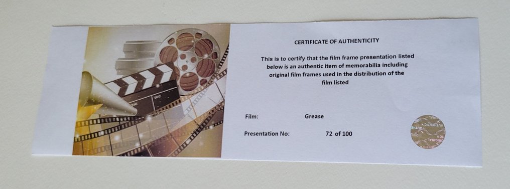 Grease - Framed Film Cell Display with COA #2.1