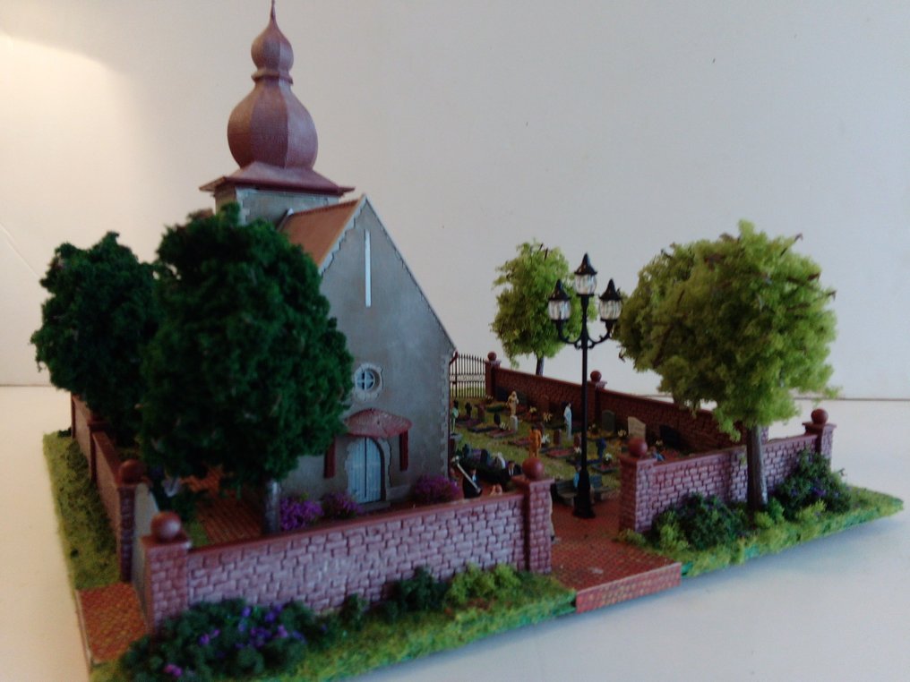 Busch, Faller, Noch, Preiser H0 - 模型火車風景 (92) - 市教堂配有大型详细的墓地 #4.3