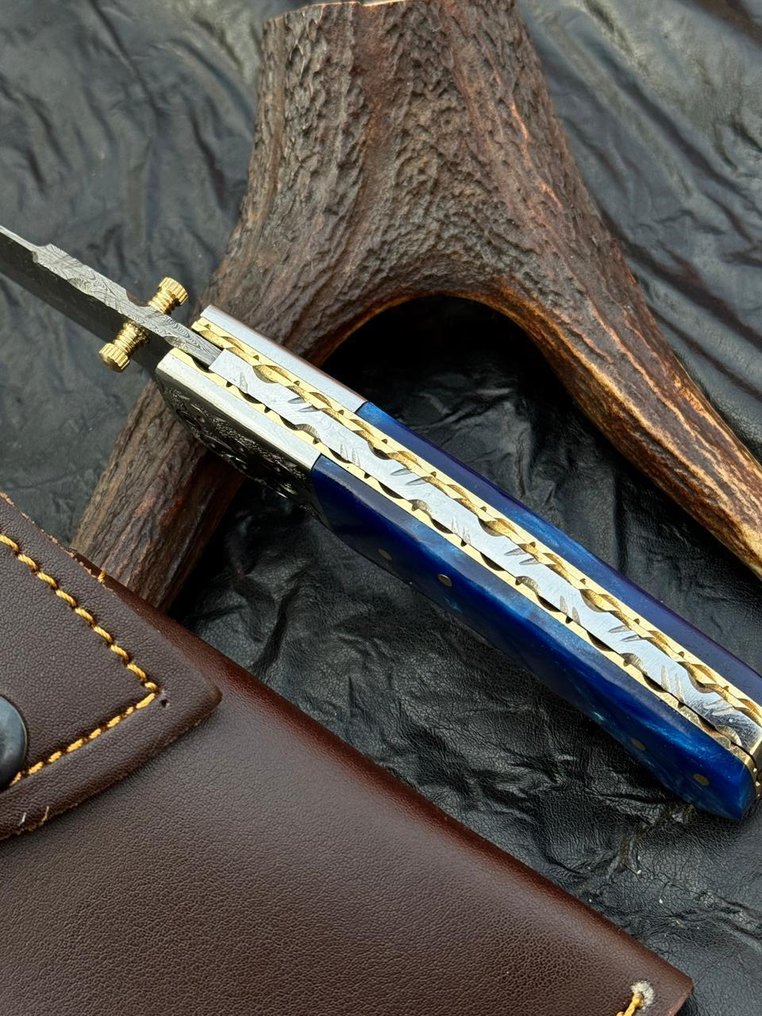 Μαχαίρι κουζίνας - Μαχαίρια κουζίνας - αναδιπλούμενο μαχαίρι - Bras liner lock - Risen με χαραγμένο bolster - Δέρμα - - ξύλο - Ασία #2.1