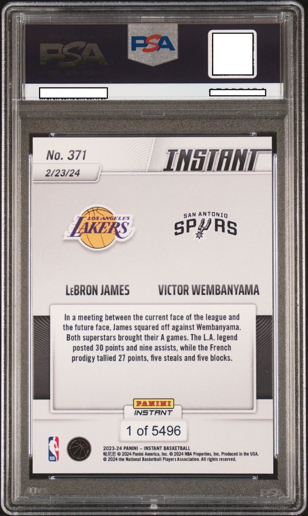 2023 Panini Instant #371 LeBron James / Victor Wembanyama – PSA 10 GEM MINT – Epic Showdown LeBron James, Victor Wembanyama - PSA Graded card #1.0