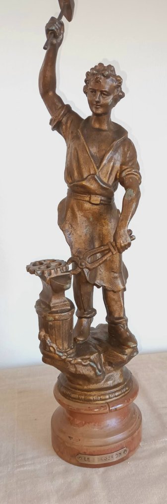 Άγαλμα, 2 Antieke Franse Beelden,  Le Mineur en Le Forgeron - 45 cm - Ξύλο, Ψευδάργυρος #3.2