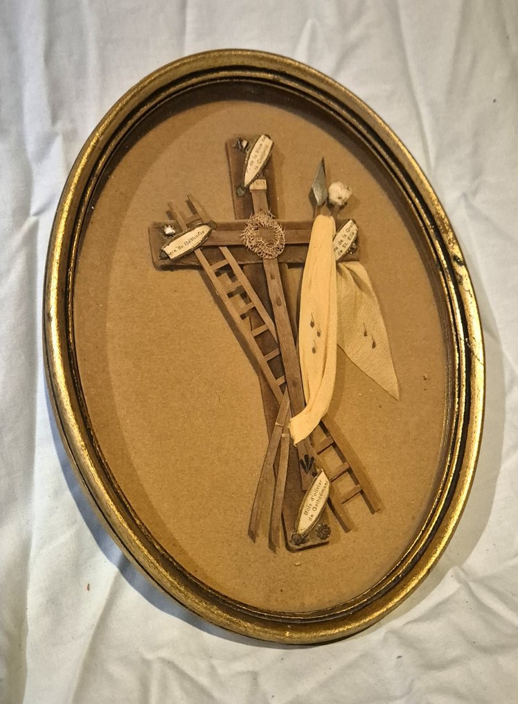 Ντουλάπι λειψάνων της Αγίας Γης - Agnus Dei - Εικόνα σταυρού σε πλαίσιο. (3) - Ξύλο, Ορείχαλκος, Γυαλί - Αρχές του 20ού αιώνα #3.2