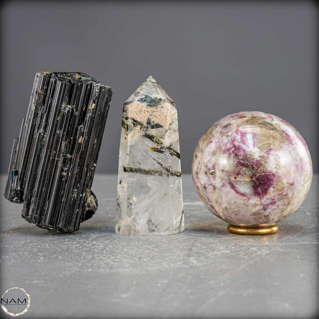 天然碧玺套装 黑色、绿色和粉色的碧玺在和谐的组合中- 788.61 g - (3) #2.1