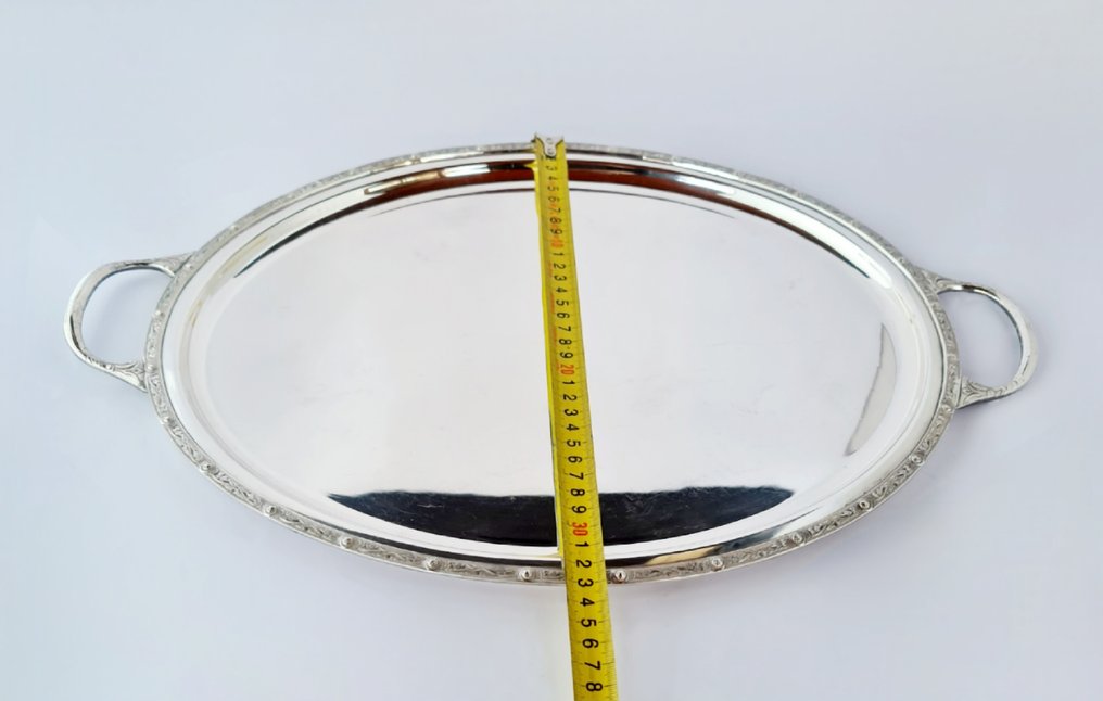 Bandeja - Bandeja de serviço Victorian prateada, grande, 49 cm - Prateado #4.3