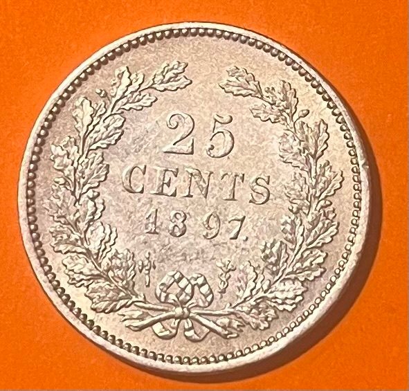 Netherlands. Wilhelmina. 25 Cents 1897  (No reserve price) #1.0