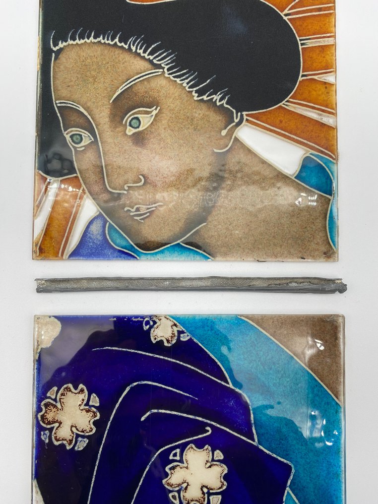 Vitral (2) - Paire de panneaux en vitrail – Style japonisant Art déco - 1940-1950 #4.3