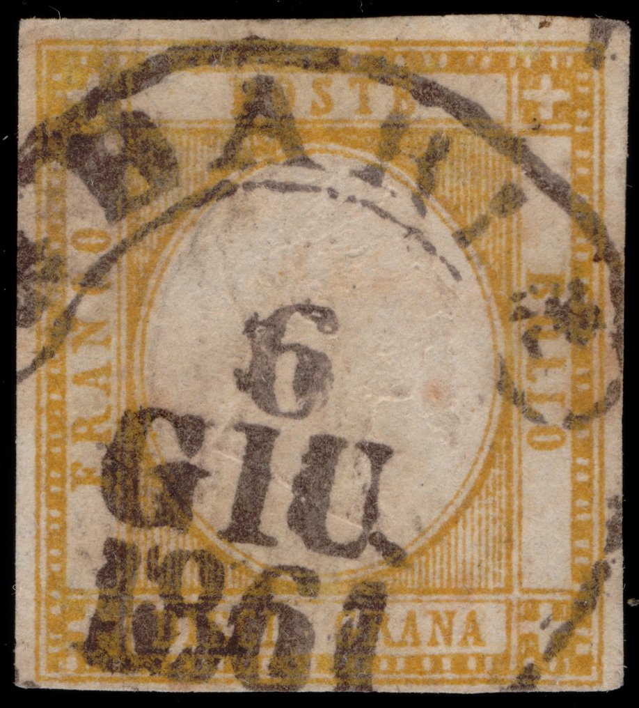 Αρχαία ιταλικά κράτη - Νάπολη 1861 - Επαρχία Napoletane, 10 γραμμάρια κίτρινο ώχρα. Ακύρωση Bari. Πολύ σπάνη γραμματόσημο σε καλή - Sassone 22a #1.0