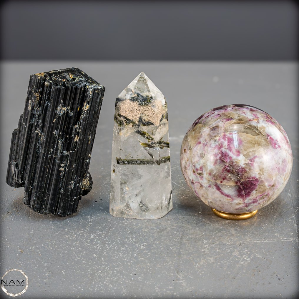 天然碧玺套装 黑色、绿色和粉色的碧玺在和谐的组合中- 788.61 g - (3) #3.2