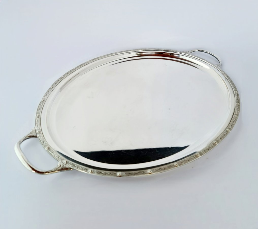 Bandeja - Bandeja de serviço Victorian prateada, grande, 49 cm - Prateado #1.0