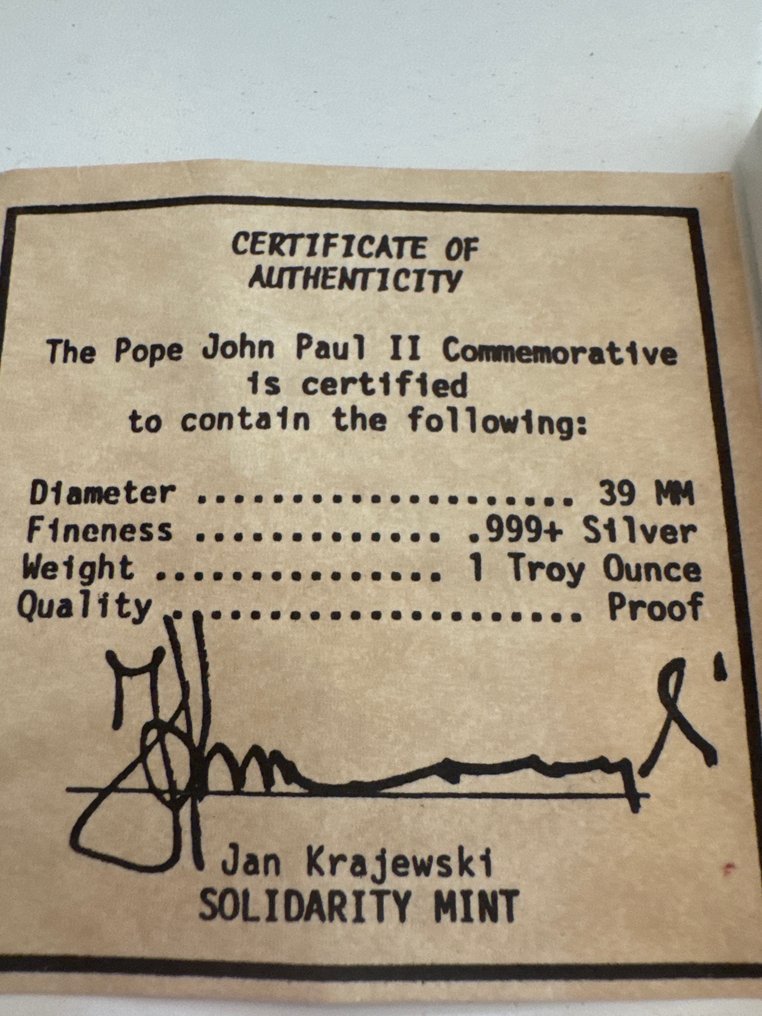 Vatikaani. Silver medal Silbermedaille Pope John Paul II. 1 oz (.999)  (Ei pohjahintaa) #3.2