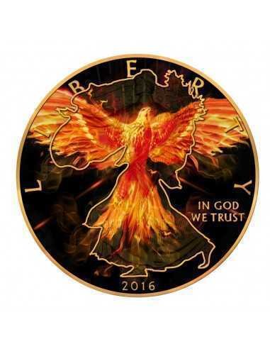 Förenta staterna. 1 Dollar 2016 BURNING EAGLE Walking Liberty 1 Oz Silver Ruthenium & 24k gold gilded , 1 Oz (.999) #1.0