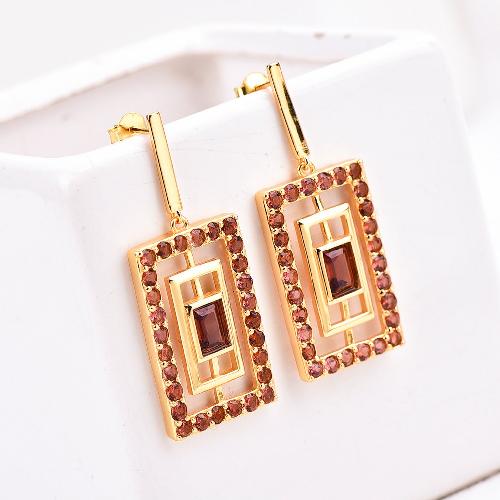 Sans prix de réserve - Boucles d'oreilles Argent - Garnet - Certifié #3.2