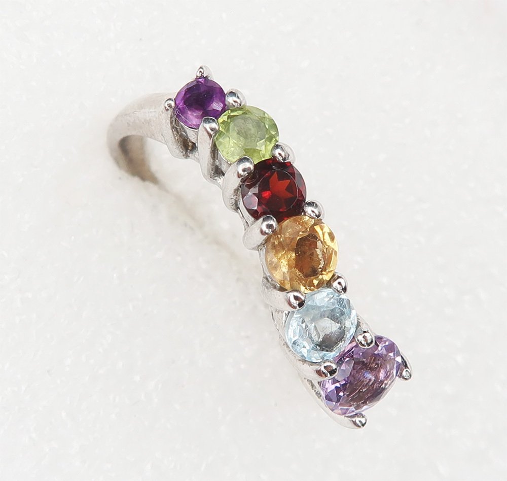 紫水晶 - 銀, 戒指“圣彩虹”联盟：七个脉轮的和谐与喜悦 - 925纯银 - 戒指 #2.1