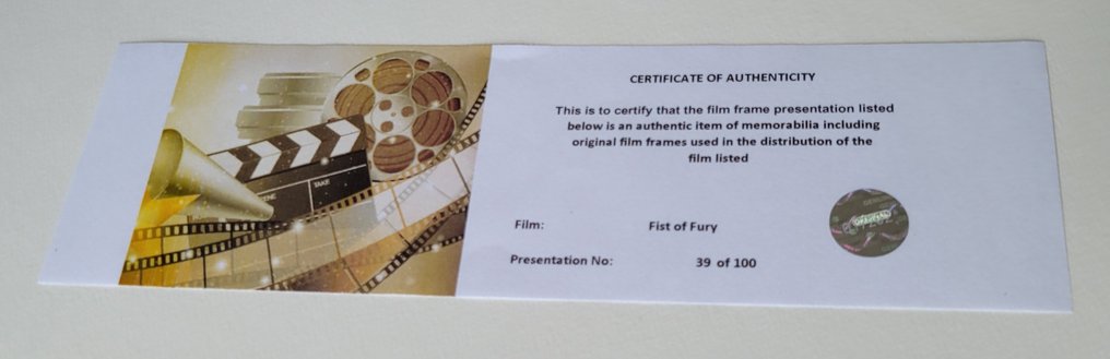 Bruce Lee- Fist of Fury - Framed Film Cell Display with COA #2.1