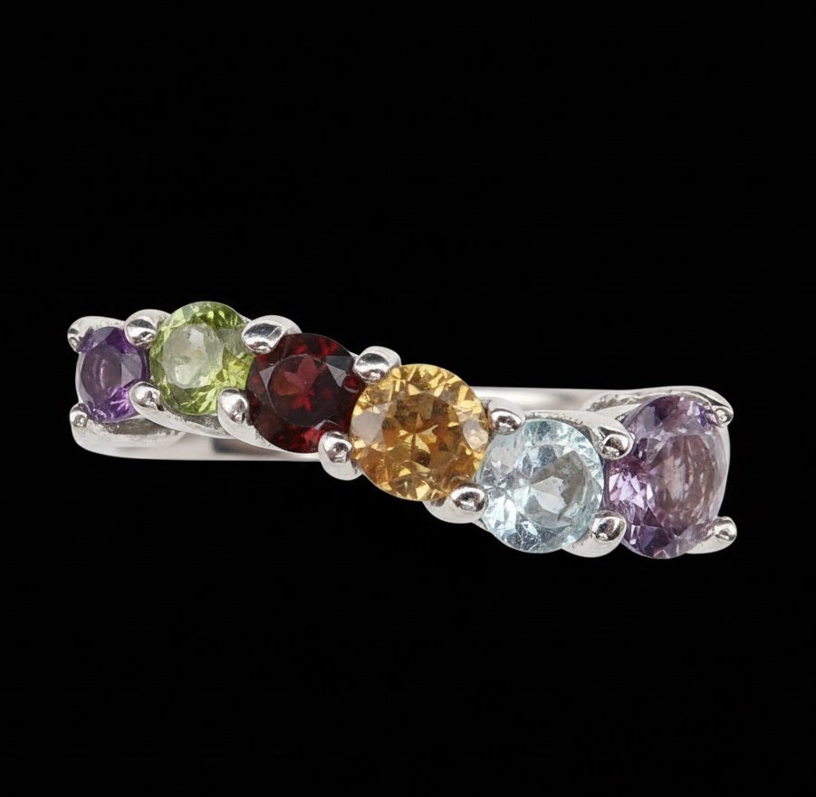 紫水晶 - 銀, 戒指“圣彩虹”联盟：七个脉轮的和谐与喜悦 - 925纯银 - 戒指 #3.2