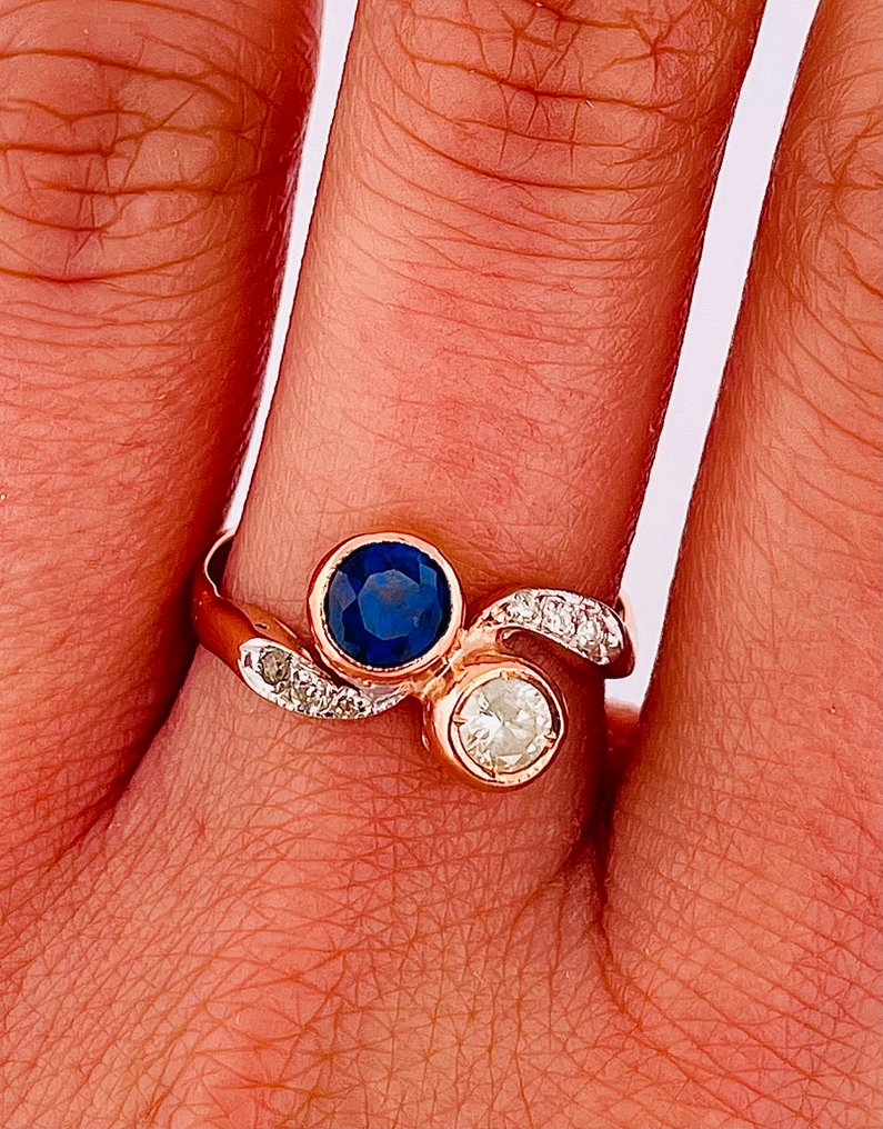 χωρίς τιμή ασφαλείας - Δαχτυλίδι - 9 kt. Ροζ χρυσό, Ασημί Διαμάντι (Φυσικό)  - Ζαφείρι #3.2