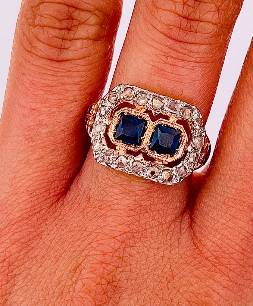 Zonder minimumprijs - Ring - 9 kt. Zilver, Roségoud Saffier - Diamant #3.2