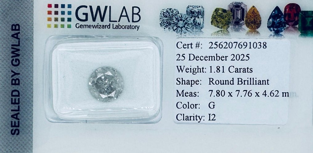 Ohne mindestpreis - 1 pcs Diamant (Natürlich) - 1.81 ct - Rund - G - I2 - Gemewizard Gemological Laboratory (GWLab) #1.0