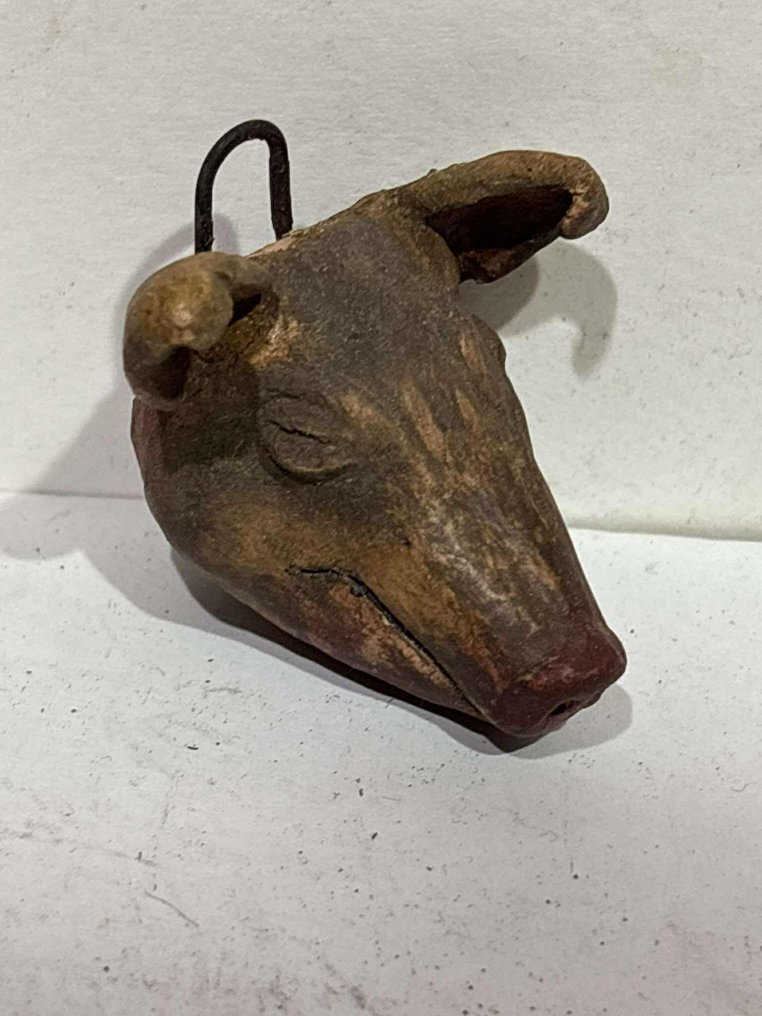 Γλυπτό, Testa di maiale Presepe Napoletano Antico fine 800 - 4.5 cm - Πήλινο, Σίδερο #3.2