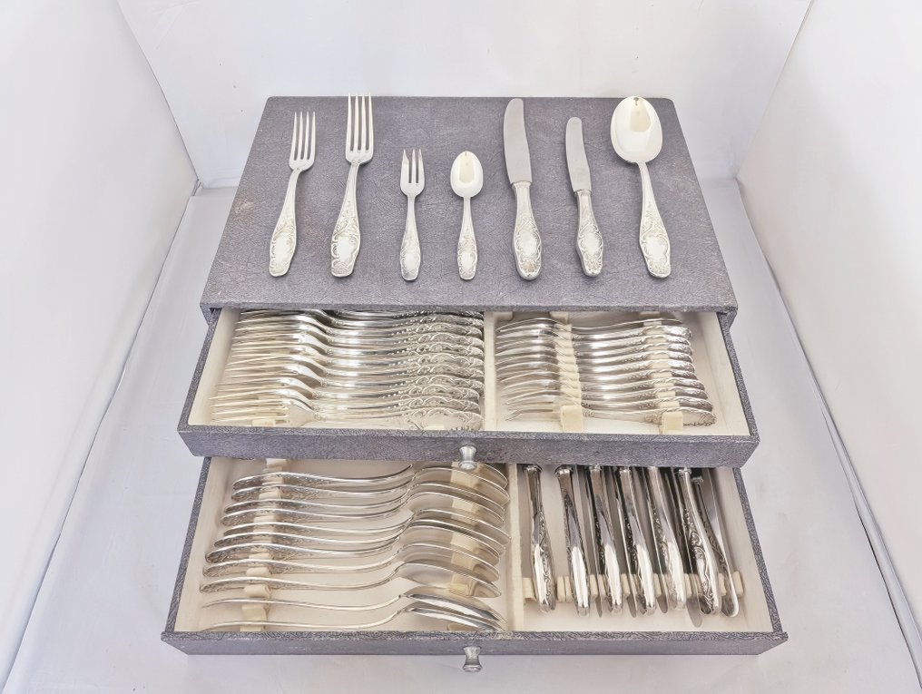 Alpaca Silber 100 Solingen - Cubertería para 12 (84) - Rococo Louis XV - Plateado #2.1