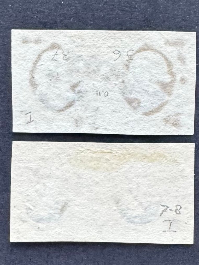 荷蘭 1852 - 威廉三世国王，5美分硬币，成对的板 - NVPH 1a en 1b #1.0