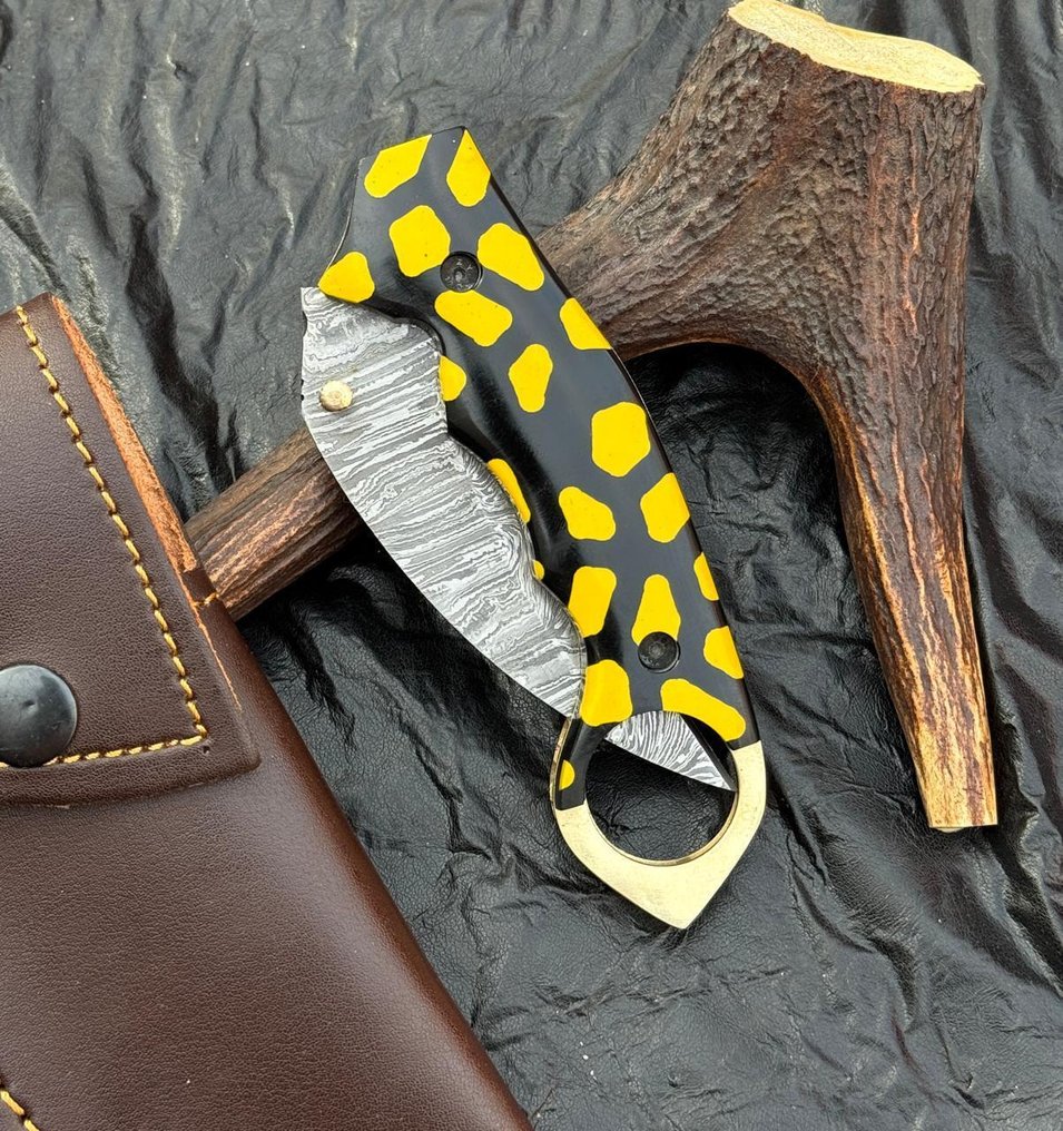 厨刀 -  厨房刀具 - 折叠刀 - Bras 内锁 - 带雕刻的加厚柄 - 皮革 - 亚洲 - 木头 - 亚洲 #2.1