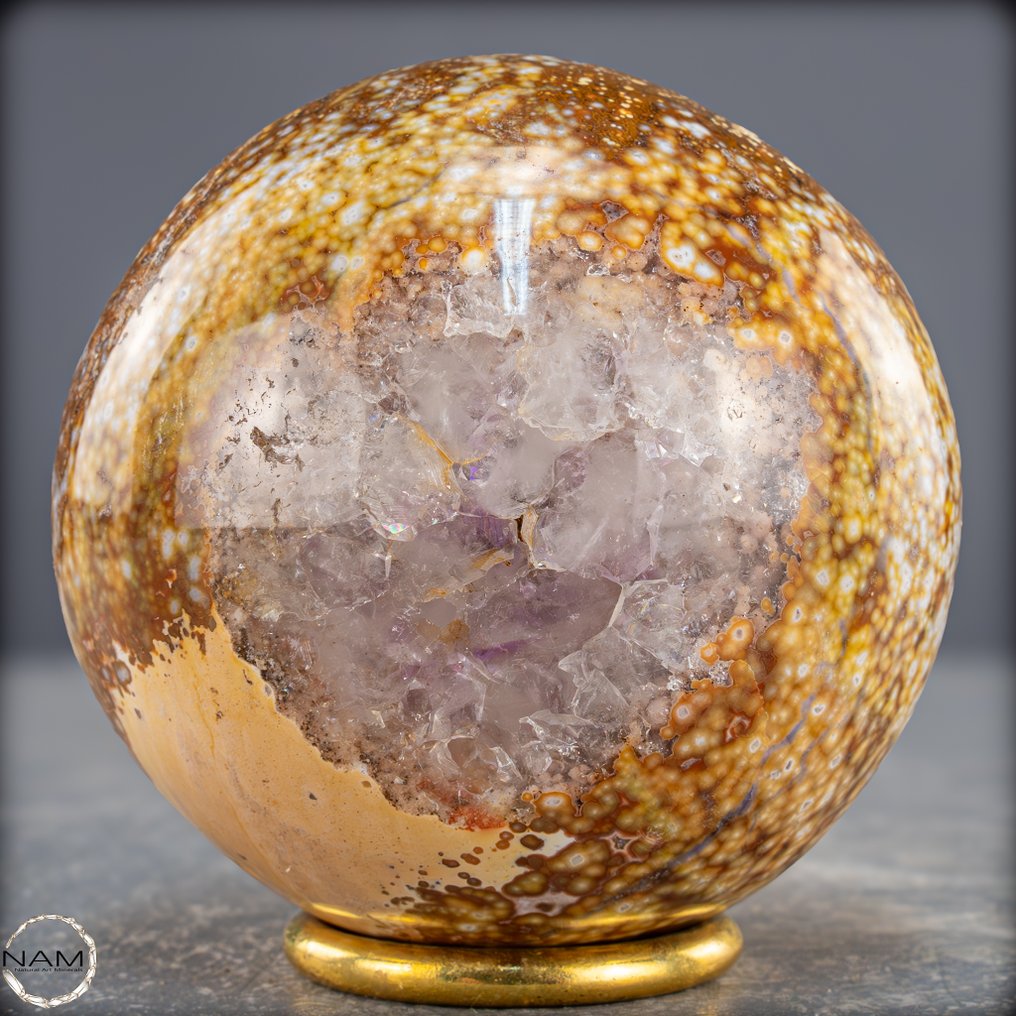 Natürliche Ocean-Jasper-Kugel mit Amethyst-Druse- 767.54 g #2.1