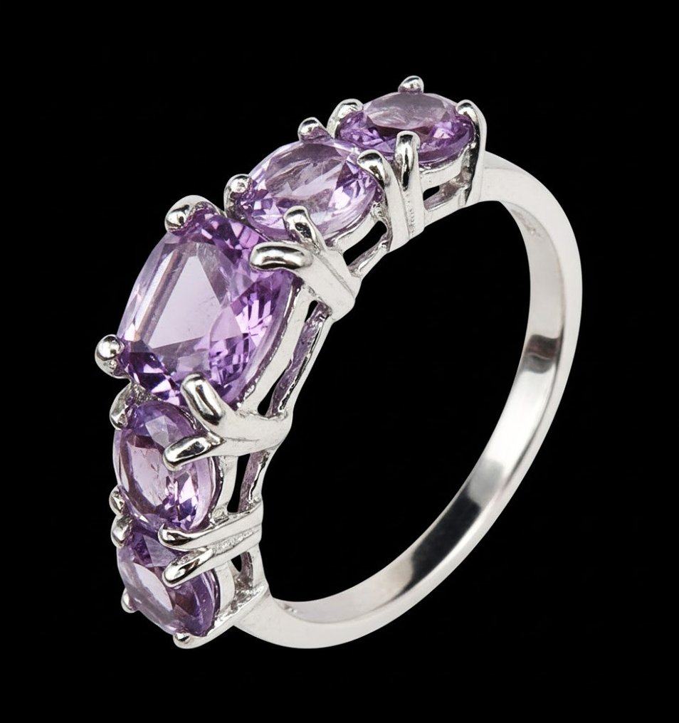 紫水晶 - 银, “灵魂堡垒”紫水晶戒指：内心平静与保护 - 925纯银 - 戒指 #1.0