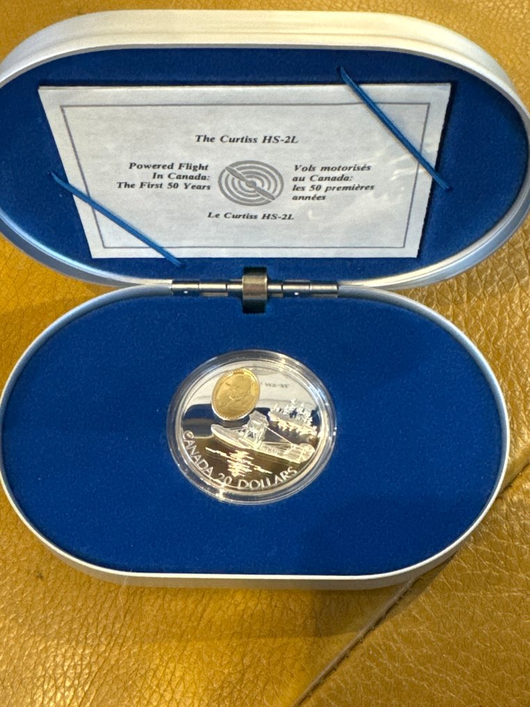 Canadá. 20 Dollars 1994 Luftfahrt Curtiss HS-2L 1 Oz (.999) mit CoA und BOX (Sem preço de reserva) #1.0
