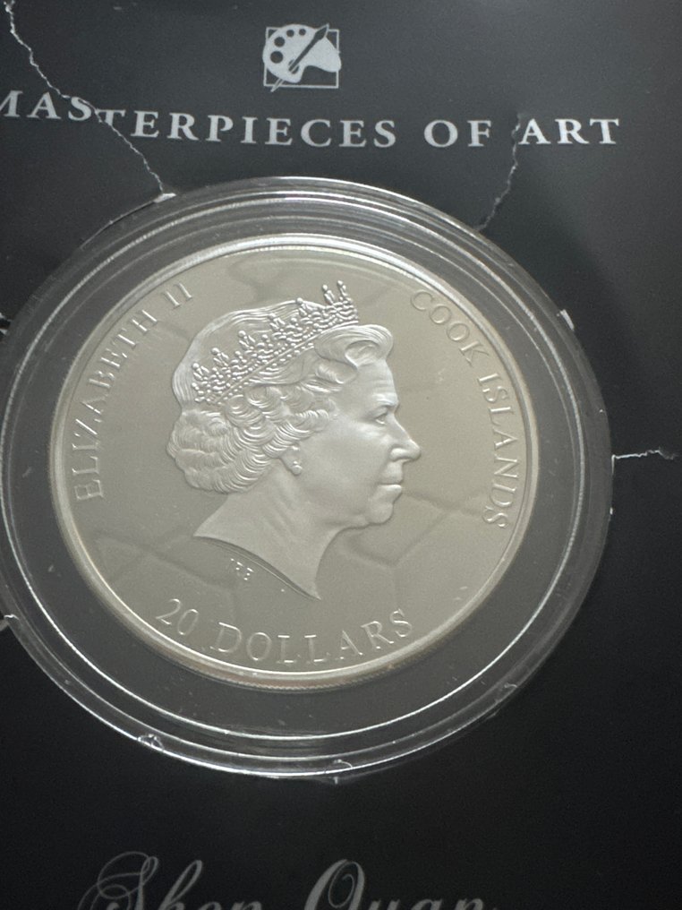 Îles Cook. 2017 - Proof - Masterpieces of Art - Shen Quan Kiefer, Pflaume und Kraniche - 3 Oz mit COA #3.2