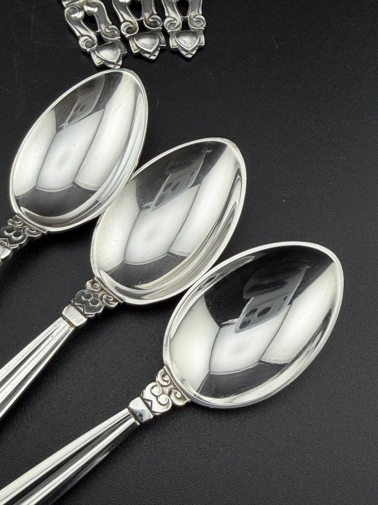 Georg Jensen - Σετ μαχαιροπήρουνων (6) - ACORN - 925 ασήμι - Κουταλάκια καφέ #1.0