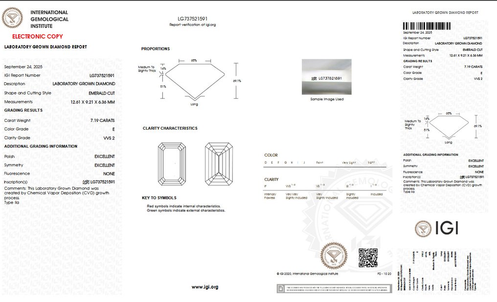 沒有保留價 - 訂婚戒指 - 14 克拉 白金 -  7.19ct. tw. 鉆石 (實驗室培育) - E VVS2 IGI 认证 #1.0