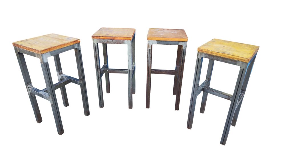 Tabouret (4) - Ensemble de 4 Sgabelli industriels Vintage Design - Fer, Bois - Bar Officina Banco Lavoro #2.1