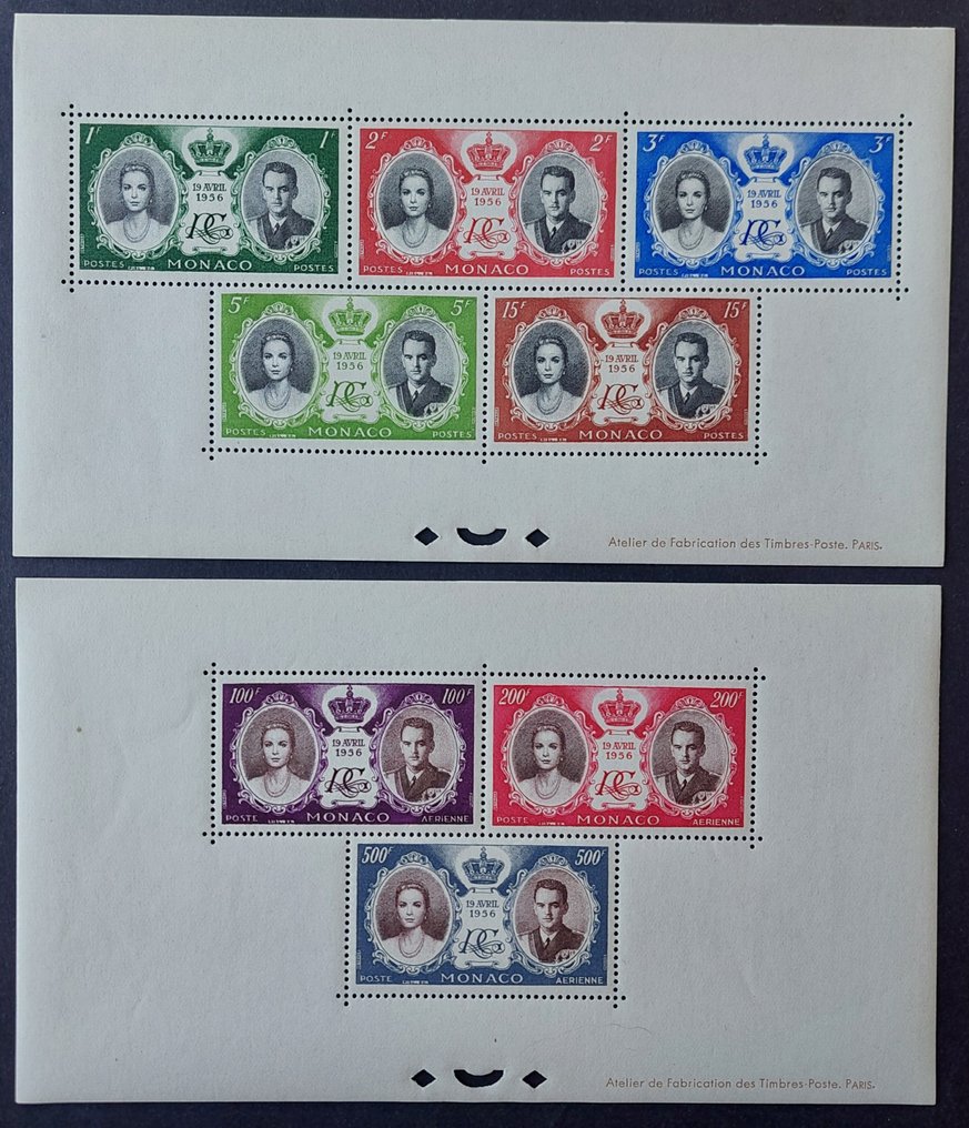 摩納哥 1956 - 皇室婚礼，奢华的两折页系列 - Yvert bloc-feuilet 5 et 6 #1.0