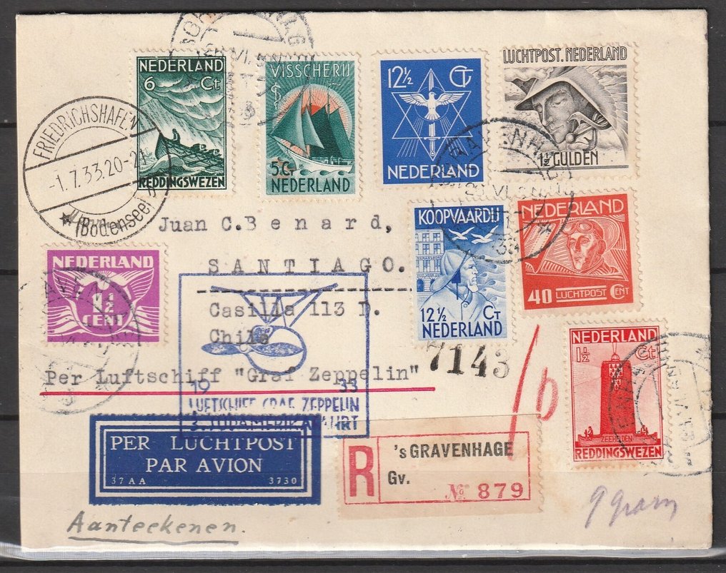 Holanda 1932 - 3 postais do Graf Zeppelin com belas carimbagens e selos. #2.1