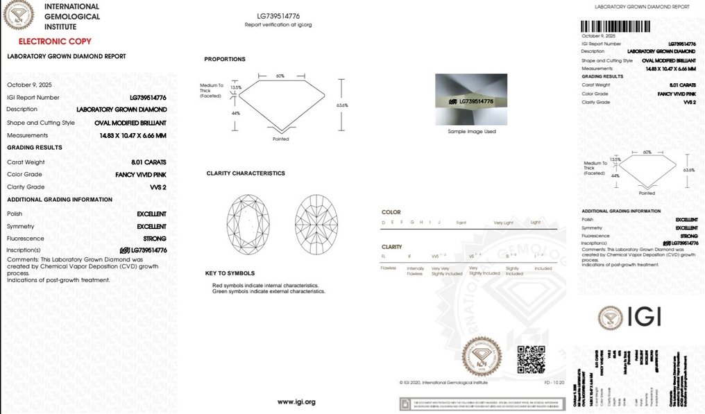 戒指 - 18 克拉 白金 -  9.00ct. tw. 粉紅色 鉆石 (彩色實驗室培育鑽石) - 鉆石 #3.2