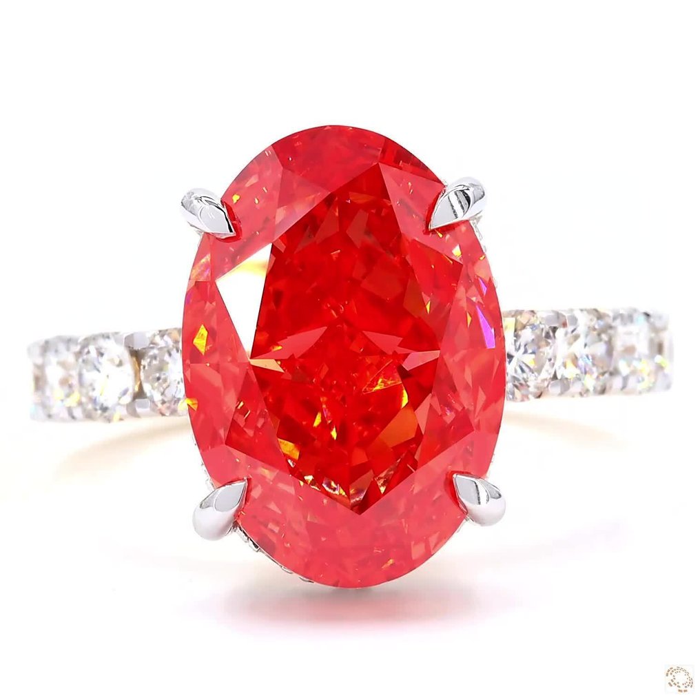 沒有保留價 - 戒指 - 18 克拉 黃金 -  7.75ct. tw. 紅色 鉆石 (彩色實驗室培育鑽石) - 鉆石 #2.1