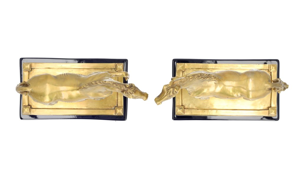 Buchstützen - Bronze, Porzellan - Paar Pferde #4.3