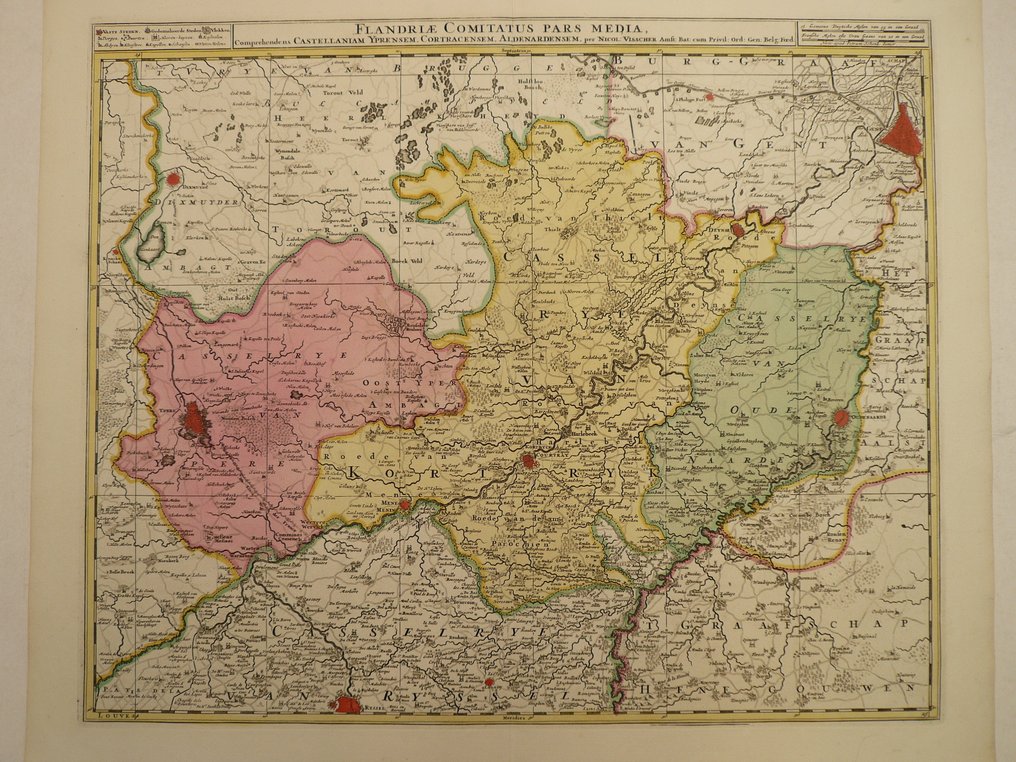 比利时 - 伊普尔 / 根特 科尔特赖克 / 奥登阿尔德; N. Visscher - Flandriae Comitatus pars media (...) - 1681-1700 #3.2