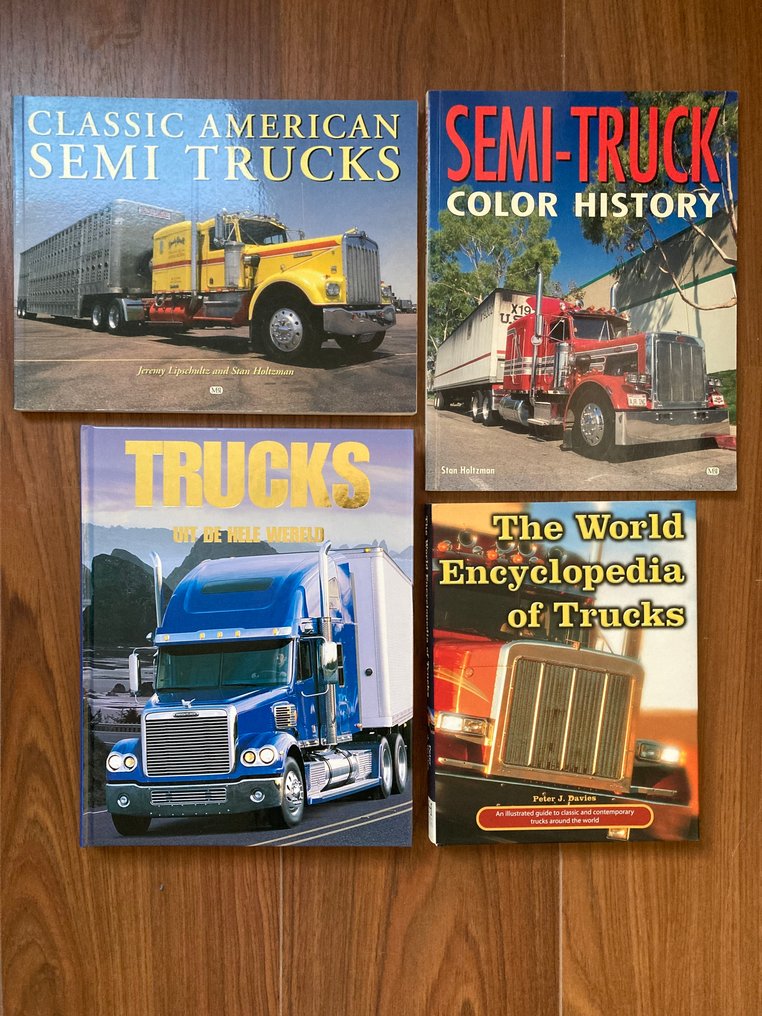 关于卡车的四本不同的书：世界百科全书、来自世界各地的卡车、半挂卡车 - Daf - Mack, Peterbilt, Freightliner, MAN, Ford, Commer, Scania, Volvo, Mercedes-Benz, Foden, BMC, Renault - 1997 #1.0