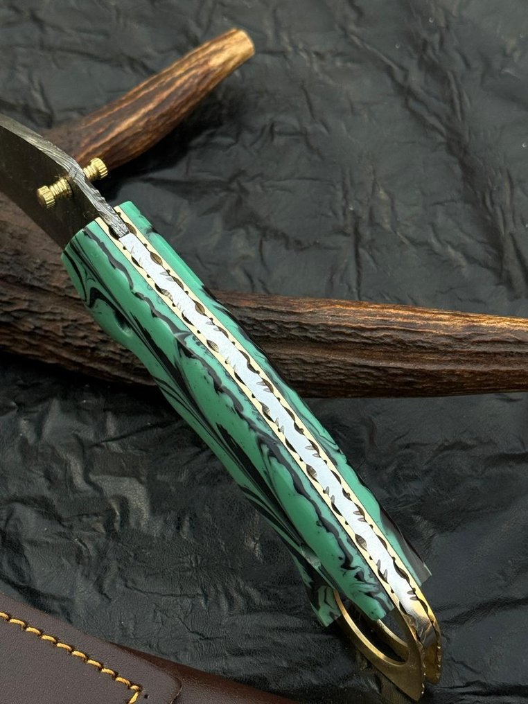 Μαχαίρι κουζίνας -  Μαχαίρια κουζίνας - αναδιπλούμενο μαχαίρι - Bras liner lock - Risen με χαραγμένο bolster - Δέρμα - - ξύλο - Ασία #1.0