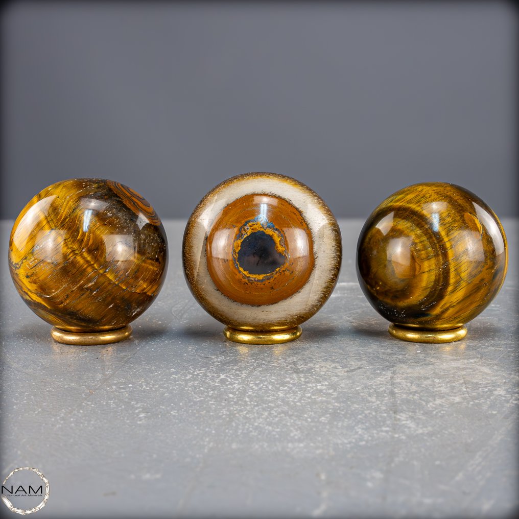 虎睛石球体套装——和谐的力量与优雅 Sphere- 651.42 g - (3) #2.1