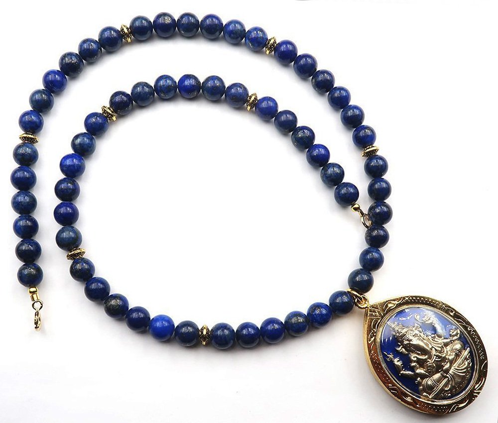 青金石 - 佛教项链 - 圣物盒 - 天神Ganesh - 消除障碍 - 14k镀金扣 - 项链 #4.3