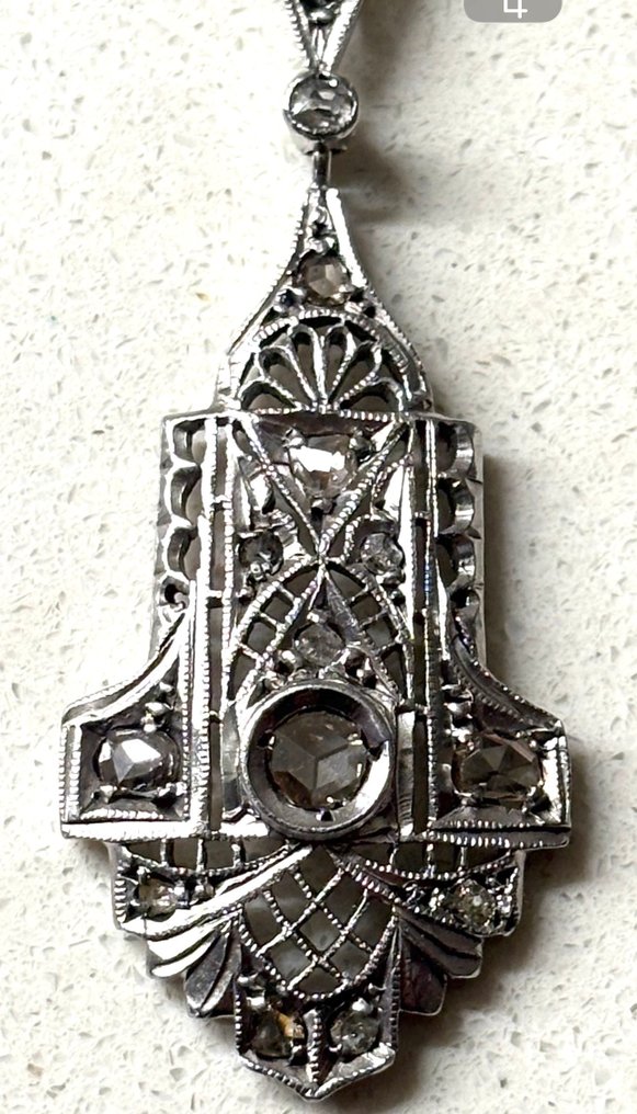 墜飾 - 14 克拉 白金 -  0.50ct. tw. 鉆石 (天然)  - Rosecut #2.1