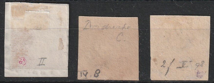 Netherlands 1852 - 3 beautiful half-circle stamps Nykerk B, Dordrecht C, and Venlo C. - NVPH 2 #1.0