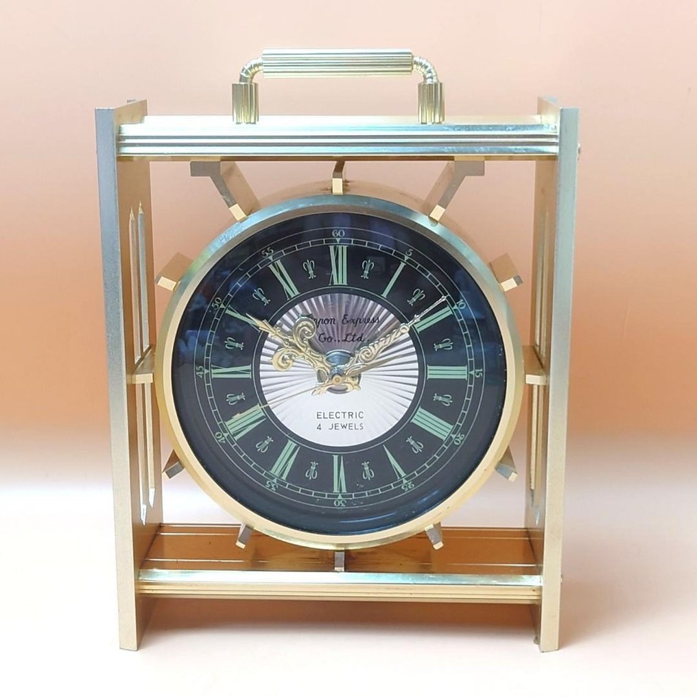 Relógio de mesa - Yamazaki Shoten (山崎鐘納) - Ginza Tokyo — Electric 4 Jewels, 1974 - Japan -  Antigo Estojo de Metal & Vidro - 1970-1980 #1.0