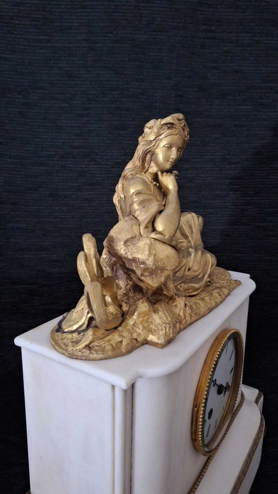 雕像壁爐架座鐘 -   大理石, 青銅色, 黃銅 - 1800-1850 #4.3